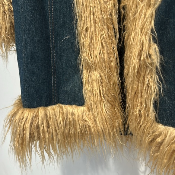 Current Mood Penny Lane Tan Faux Fur Trim Bohemian Denim Coat small new w tags - Picture 3 of 6